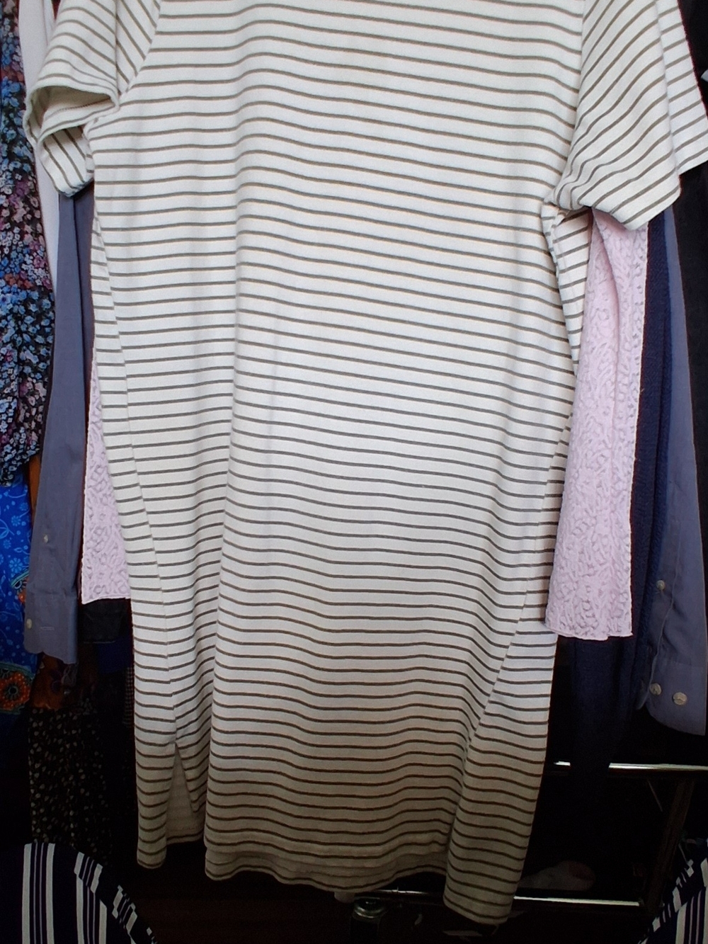 Buffalo David Bitton Striped T-Shirt Dress White & Gray Large
